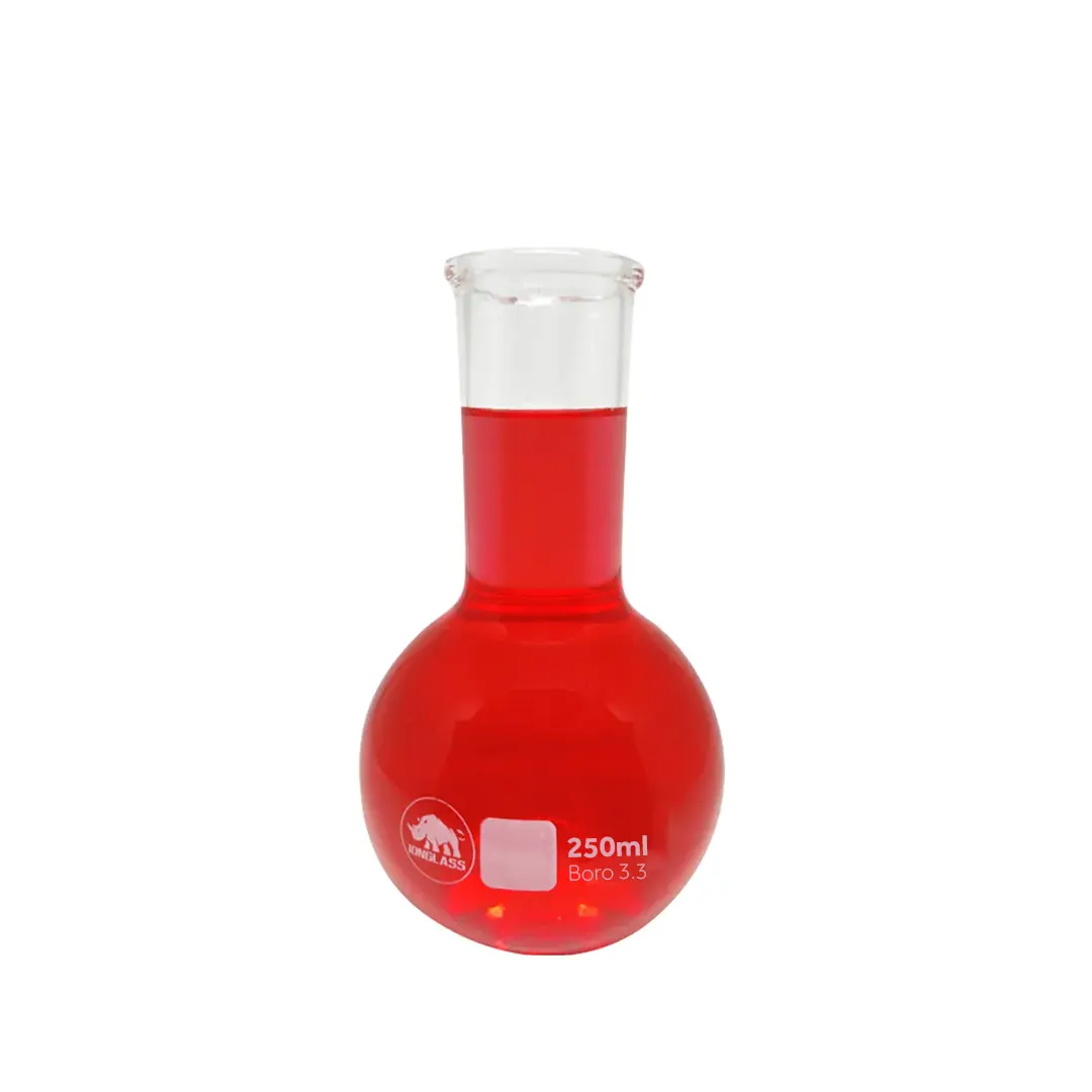 Balão de Fundo Chato, Vidro Boro 3.3, Boca Curta, sem Tampa rolha , 250mL Balao de Fundo Chato Vidro Boro 3.3 Boca Curta sem Tampa rolha 250mL